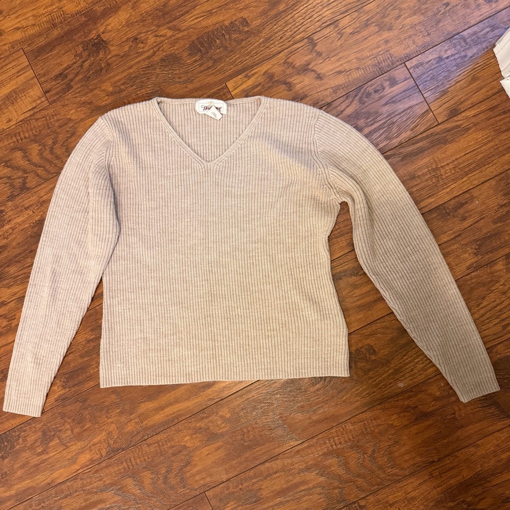 Vintage Worthington V-Neck Sweater Oatmeal Beige Tan Size M